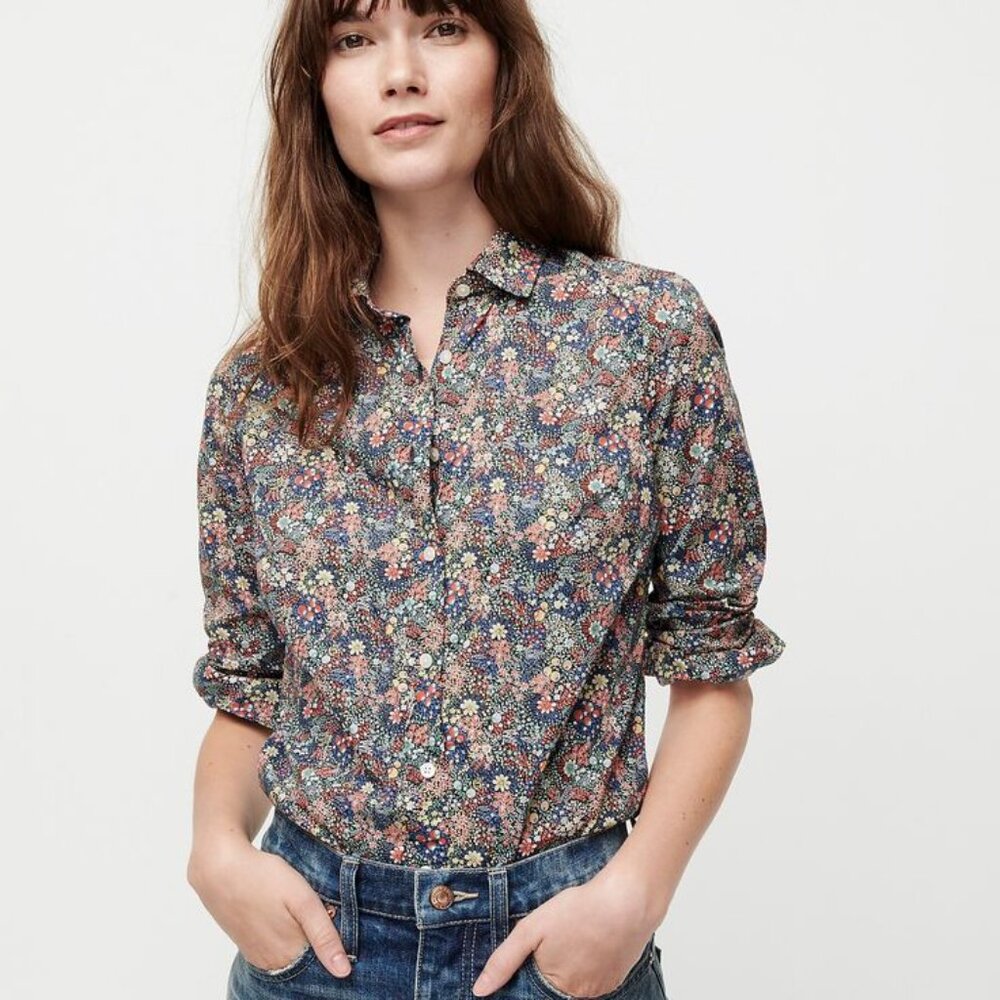 J Crew Liberty Fabrics floral button-down shirt, in Elderberry print